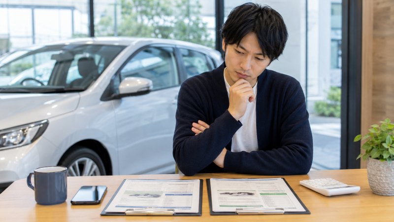 車の下取りと買取を比較して検討しているイメージ